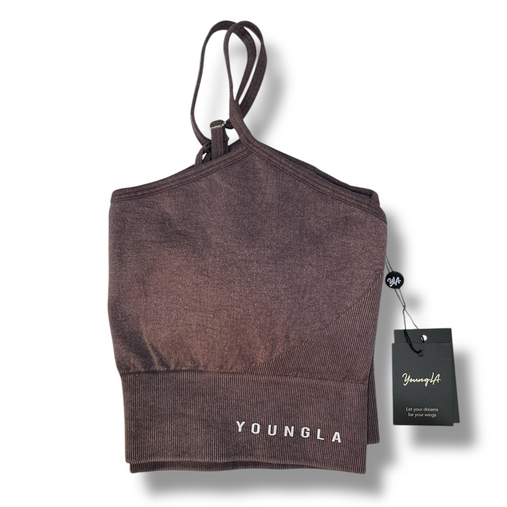 YoungLA Women’s Sports Bra Plum Truffle Wash Padded Adjustable Strap NWT